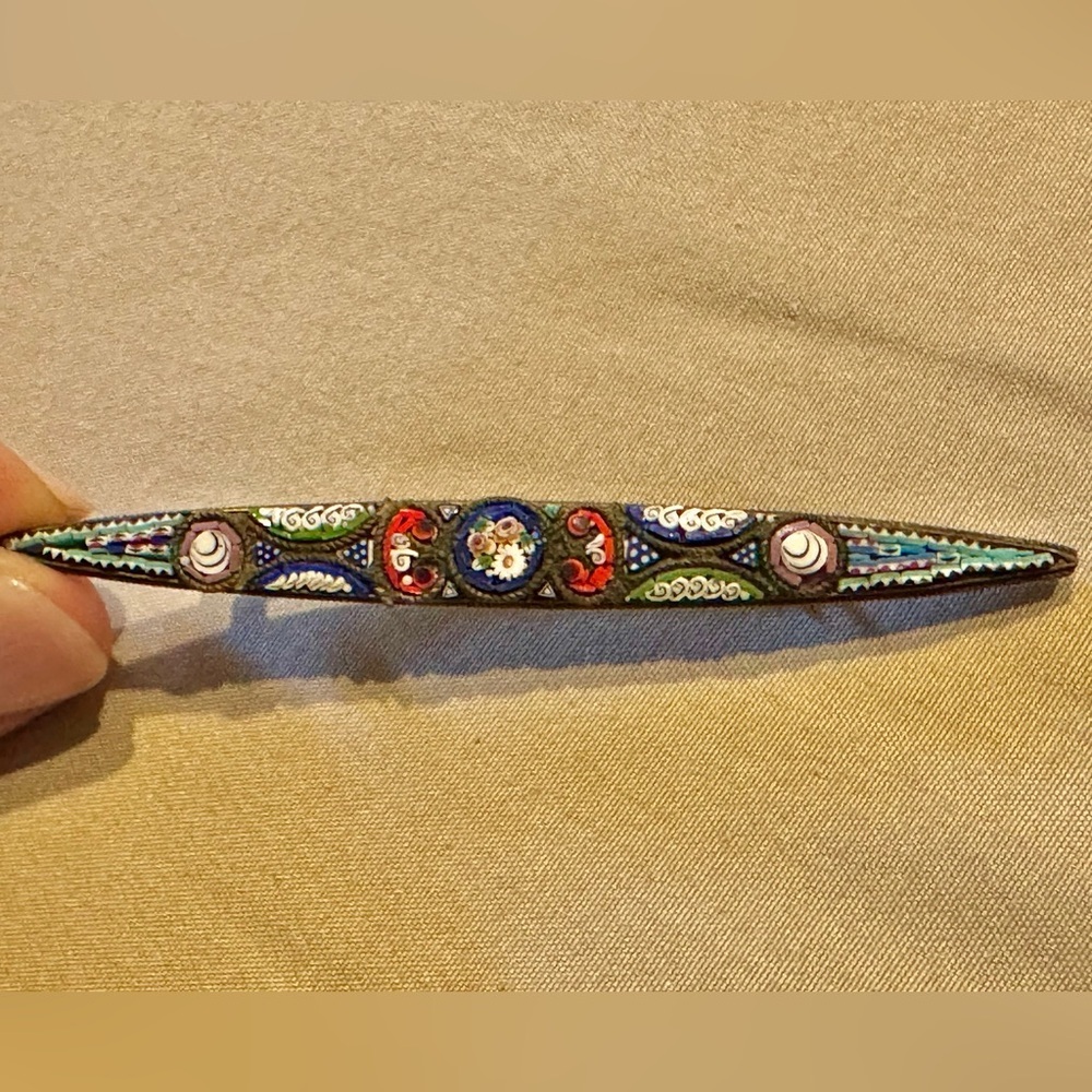 💥Sale💥Vintage Italian Micro Mosaic Bar Pin Brooch – Handcrafted Floral Design